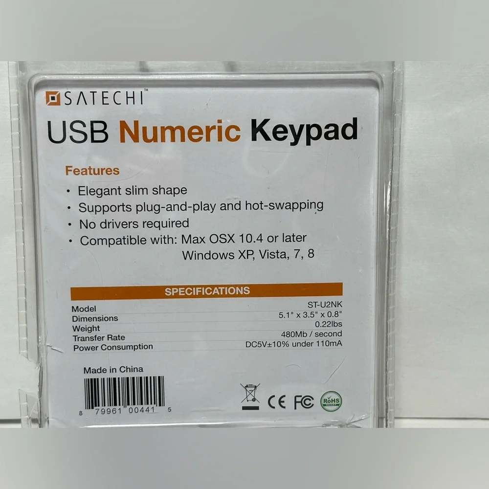 Satechi ST-U2NK USB Numeric Keypad Windows Or Mac NEW Sealed